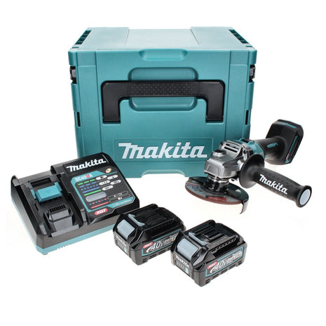 Amoladora angular a batería Makita GA 008 GD201 40 V máx. 125 mm sin escobillas XGT + 2x batería 2,5 Ah + cargador + Makpac