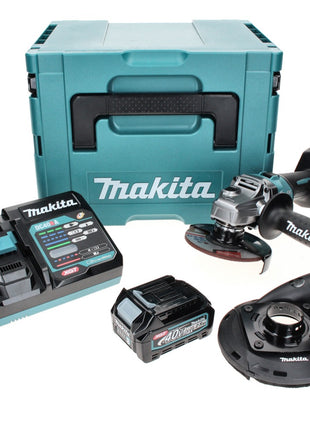 Amoladora angular a batería Makita GA 008 GD101 40 V máx. 125 mm sin escobillas XGT + 1x batería 2,5 Ah + cargador + campana de aspiración + Makpac