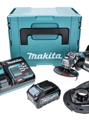 Amoladora angular a batería Makita GA 008 GM101 40 V máx. 125 mm sin escobillas XGT + 1x batería 4,0 Ah + cargador + campana de aspiración + Makpac