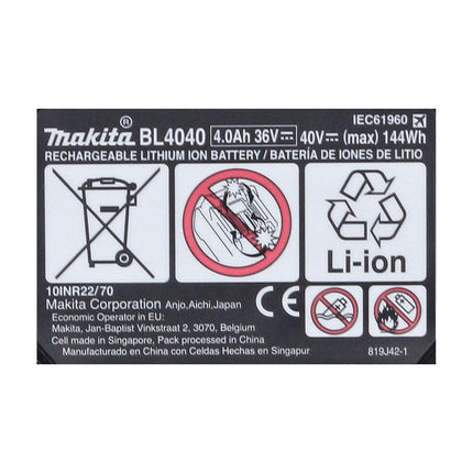 Kit di alimentazione Makita 40 V max. con 2x batteria BL 4040 4,0 Ah XGT ( 2x 191B26-6 ) + caricatore rapido DC 40 RA XGT LXT ( 191E07-8 )