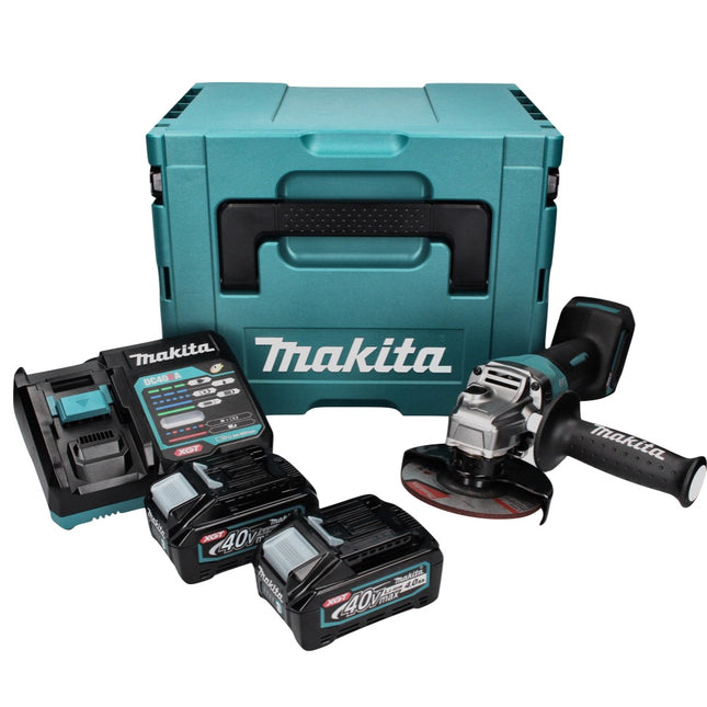 Amoladora angular a batería Makita GA 016 GM201 40 V máx. 125 mm sin escobillas XGT + 2x batería 4,0 Ah + cargador + Makpac