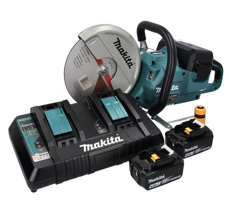 Makita DCE 090 PM2X1 Découpeuse sans fil sans balai, 230 mm 36 V (2x 18 V) + 2x Batteries 4 Ah + Chargeur double