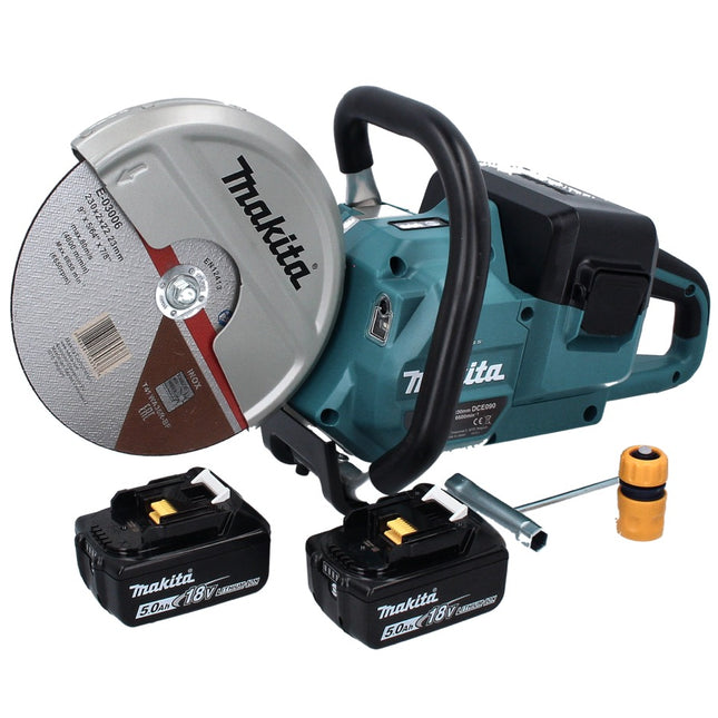 Makita DCE 090 T2X1 amoladora de corte a batería 36 V (2x 18 V) 230 mm sin escobillas + 2x batería 5,0 Ah - sin cargador