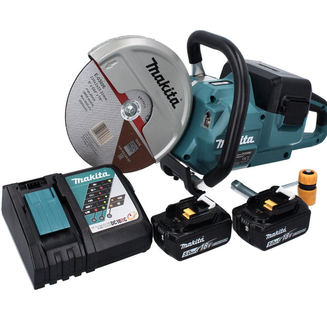 Makita DCE 090 RT2X1 amoladora de corte a batería 36 V (2x 18 V) 230 mm sin escobillas + 2x batería 5,0 Ah + cargador