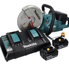 Makita DCE 090 PT2X1 amoladora de corte a batería 36 V (2x 18 V) 230 mm sin escobillas + 2x batería 5,0 Ah + doble cargador
