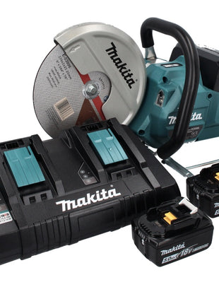 Makita DCE 090 PT2X1 Akku Trennschleifer 36 V ( 2x 18 V ) 230 mm Brushless + 2x Akku 5,0 Ah + Doppelladegerät