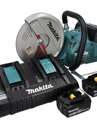 Makita DCE 090 PG2X1 amoladora de corte a batería 36 V (2x 18 V) 230 mm sin escobillas + 2x batería 6,0 Ah + cargador doble