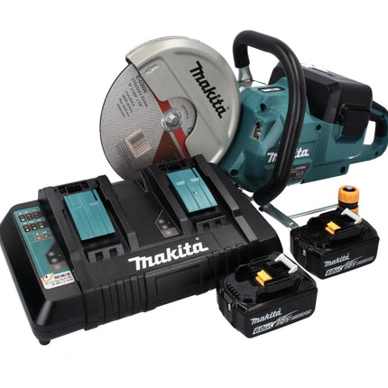 Makita DCE 090 PG2X1 amoladora de corte a batería 36 V (2x 18 V) 230 mm sin escobillas + 2x batería 6,0 Ah + cargador doble