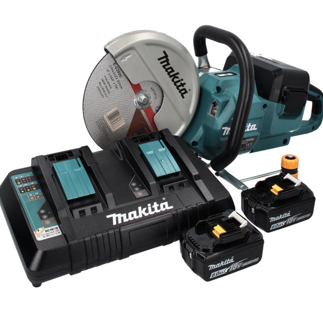 Makita DCE 090 PG2X1 amoladora de corte a batería 36 V (2x 18 V) 230 mm sin escobillas + 2x batería 6,0 Ah + cargador doble