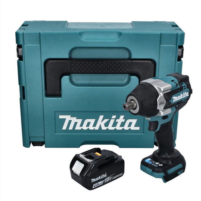 Llave de impacto sin cable Makita DTW 701 M1J 18 V 700 Nm 1/2" XPT Brushless + 1x batería recargable 4,0 Ah + Makpac - sin cargador
