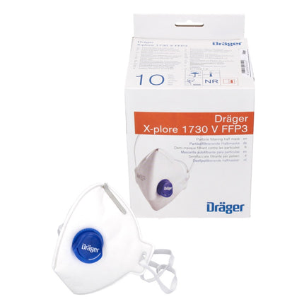 Dräger X-plore 1730 V FFP3 NR D media mascarilla 10 piezas (3951088) Mascarilla respiratoria con filtrado de partículas FFP3 tamaño universal con válvula CoolMAX