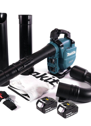 Soplador / aspirador de hojas a batería Makita DUB 363 M2V 36 V (2x 18 V) sin escobillas + juego de aspiración + 2x batería 4,0 Ah - sin cargador