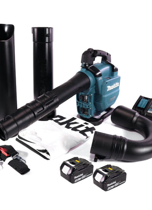 Soplador / aspirador de hojas a batería Makita DUB 363 RM2V 36 V (2x 18 V) sin escobillas + set de aspiración + 2x batería 4,0 Ah + cargador