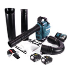 Soplador / aspirador de hojas a batería Makita DUB 363 RM2V 36 V (2x 18 V) sin escobillas + set de aspiración + 2x batería 4,0 Ah + cargador