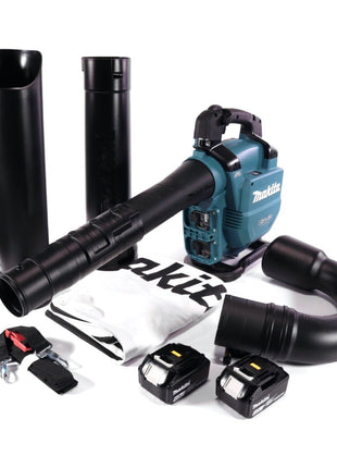 Soplador / aspirador de hojas a batería Makita DUB 363 G2V 36 V (2x 18 V) sin escobillas + juego de aspiración + 2x batería 6,0 Ah - sin cargador