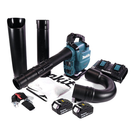 Soplador / aspirador de hojas a batería Makita DUB 363 PG2V 36 V (2x 18 V) sin escobillas + set de aspiración + 2x batería 6,0 Ah + cargador doble