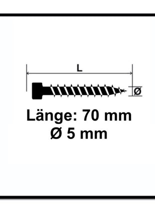 Tornillos para terraza SPAX 5,0 x 70 mm acero inoxidable A2 1250 piezas (5x 0537000500705) rosca de fijación culata Torx T-STAR Plus T25 Cut