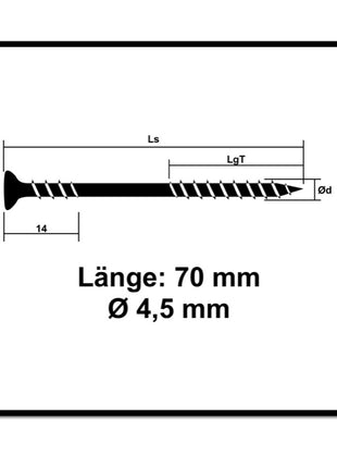 Tornillo fachada SPAX 4,5 x 70 mm 200 piezas Acero inoxidable A2 (2x 25470004507022) rosca de fijación mini cabeza avellanada T-STAR Plus Torx T20 CUT