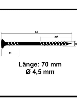 Tornillo fachada SPAX 4,5 x 70 mm 500 piezas Acero inoxidable A2 (5x 25470004507022) rosca de fijación mini cabeza avellanada T-STAR Plus Torx T20 CUT