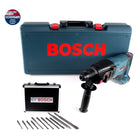 Taladro percutor a batería Bosch GBH 18V-26 D Bulldog 18 V 2,5 J SDS plus sin escobillas + juego de taladro y cincel 11 piezas certificado PGM + maletín - sin batería, sin cargador.