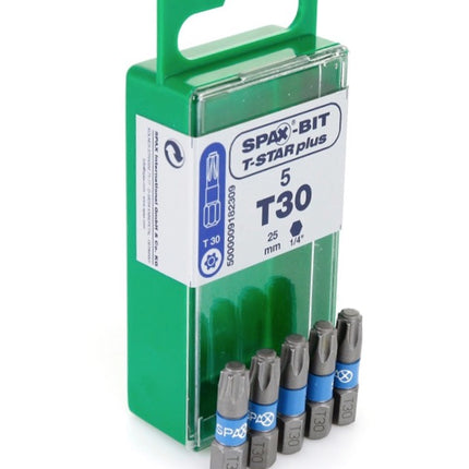SPAX Bit T-STAR plus Set T30 - 6.4 x 25 mm - 5 pcs. + HI.FORCE Flat Head Screw 6.0 x 80 mm - 200 pcs. (5000009182309) (0251010600805)