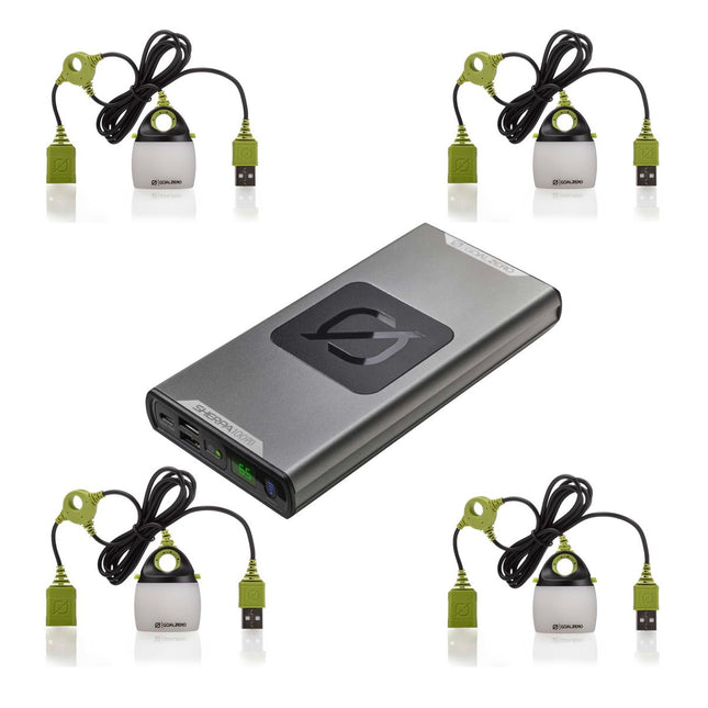 Goal Zero Sherpa 100 PD Power Bank Carga inalámbrica Qi 14,8 V 6,4 Ah + 4x Light a Life Mini USB Luz encadenable 110 lúmenes