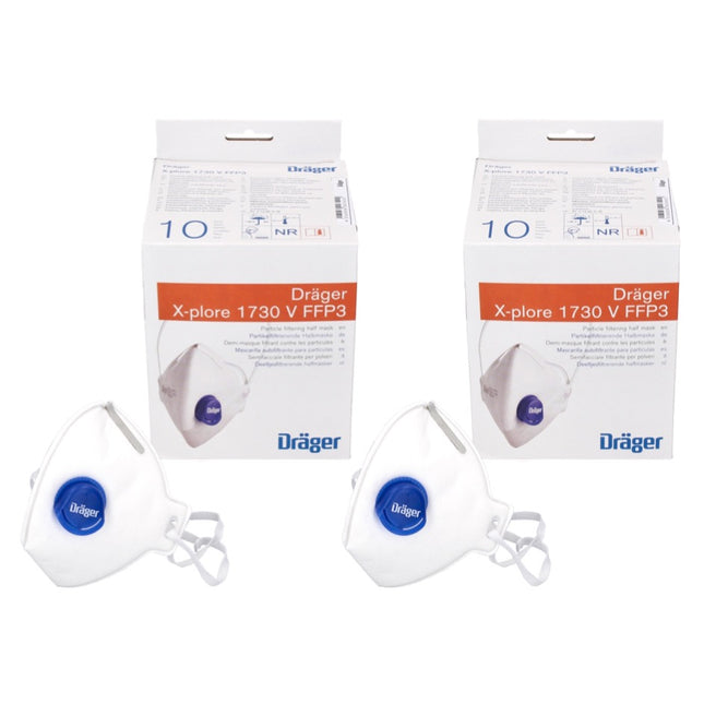 Dräger X-plore 1730 V Masques de protection respiratoire FFP3 NR D - 20 pièces (2x 3951088) taille universelle filtrante FFP3 avec respirateur à valve CoolMAX