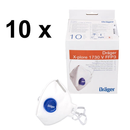 Dräger X-plore 1730 V FFP3 NR D Masques de protection respiratoire - 100 pièces (10x 3951088) FFP3 filtrant les particules taille universelle avec respirateur à valve CoolMAX