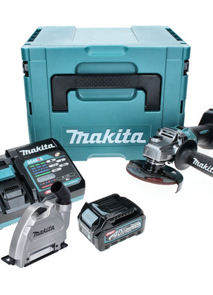 Amoladora angular a batería Makita GA 005 GD101 40 V máx. 125 mm sin escobillas XGT + 1x batería 2,5 Ah + cargador + campana de aspiración + Makpac