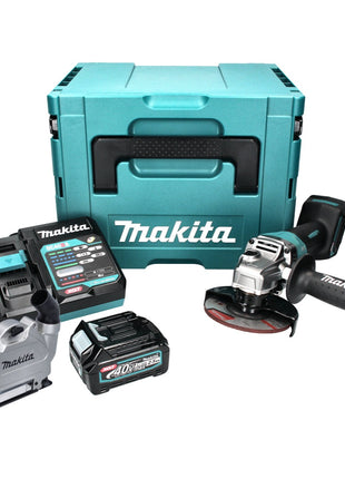 Amoladora angular a batería Makita GA 016 GD101 40 V máx. 125 mm sin escobillas XGT + 1x batería 2,5 Ah + cargador + campana de aspiración + Makpac