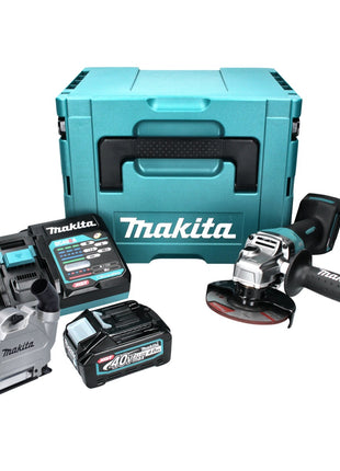 Amoladora angular a batería Makita GA 016 GM101 40 V máx. 125 mm sin escobillas XGT + 1x batería 4,0 Ah + cargador + campana de aspiración + Makpac