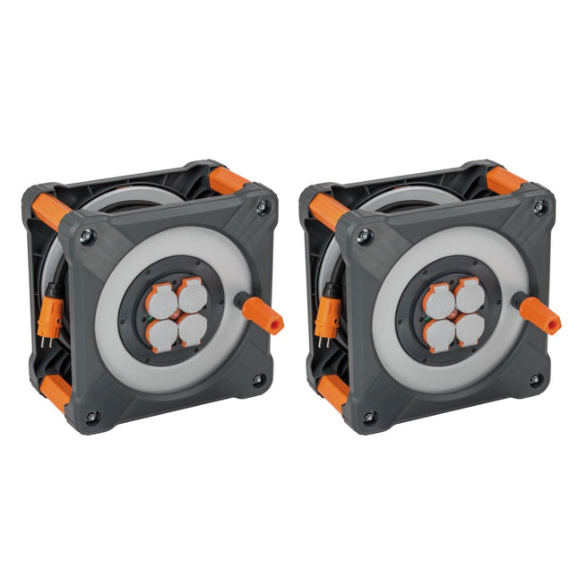 Brennenstuhl professionalLINE Set 2x Avvolgicavi con protezione antiribaltamento ( 2x 9202330100 ) 33 m 4 Prese IP44 BGI 608