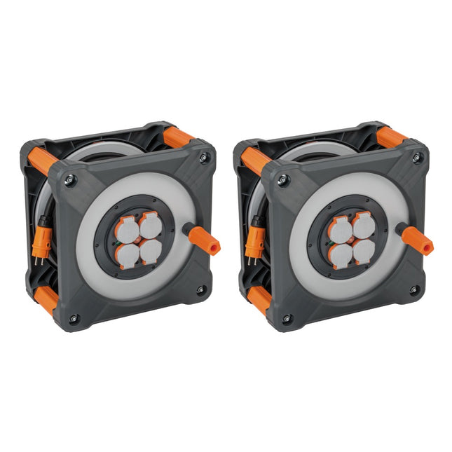 Brennenstuhl professionalLINE Set 2x Avvolgicavi BQ con protezione antiribaltamento ( 2x 9201500200 ) 50 m 4 Prese IP44 BGI 608