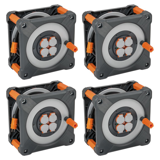 Brennenstuhl professionalLINE Set 4x Avvolgicavi BQ con protezione antiribaltamento integrale ( 4x 9201500200 ) 50 m 4 prese IP44 BGI 608
