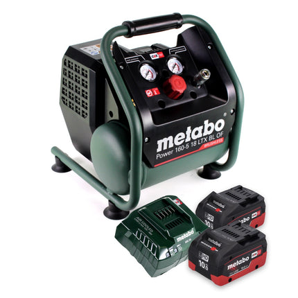 Metabo Power 160-5 18 LTX BL OF compresor sin cable 18 V 8,0 bar sin escobillas + 2x batería recargable 10,0 Ah + cargador
