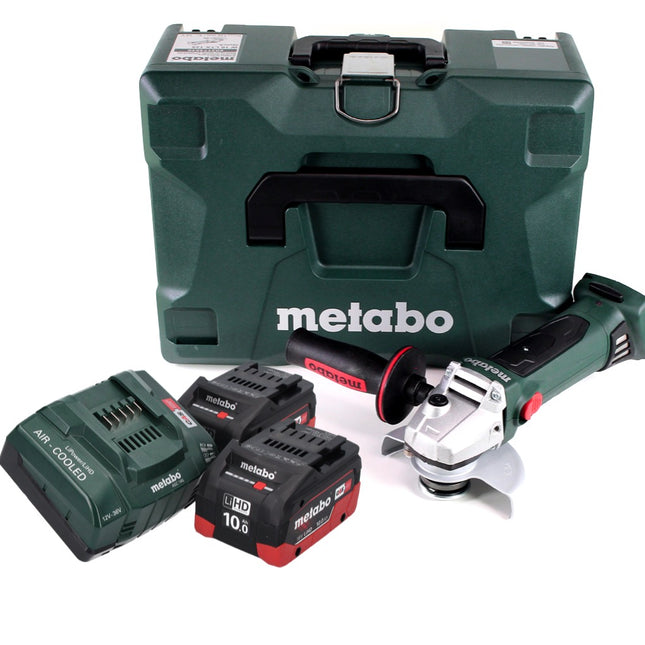 Metabo W 18 LTX 125 Quick amoladora angular a batería 18 V 125 mm (602174840) + 2 baterías de 10,0 Ah + cargador + MetaLoc