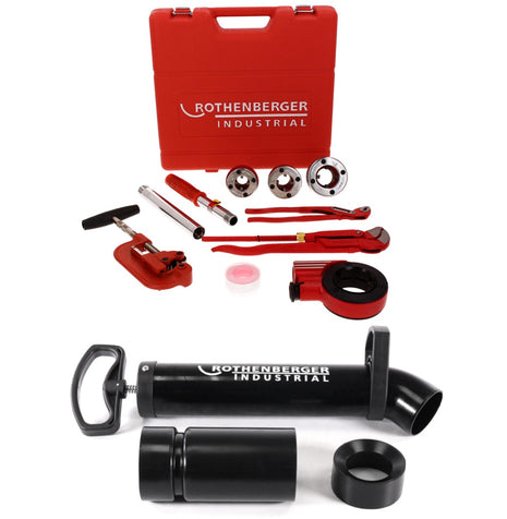 Rothenberger Industrial Sanikit Juego sanitario caja de herramientas de 10 piezas (070673E) + RoPump Power bomba manual de presión de succión limpiapipas + adaptador de goma (1500002695)