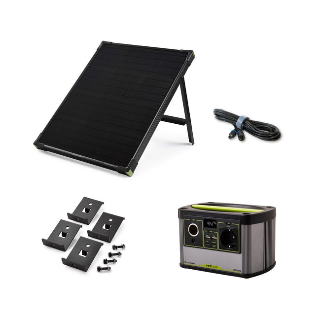 Central eléctrica portátil Goal Zero Yeti 200X - 230 V 13 Ah + Panel solar Boulder 50 22 V 50 W 3,5 A + Cable de extensión de 4,5 metros + Kit de montaje Boulder