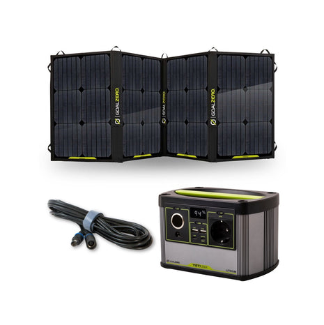 Central eléctrica portátil Goal Zero Yeti 200X - 230 V 13 Ah + Panel solar plegable Nomad 100 18 - 22 V 100 W + cable de extensión de 4,5 metros