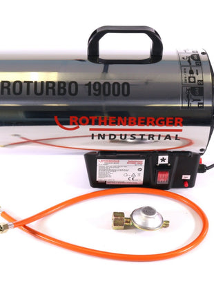 Cañón calefactor Rothenberger Industrial RoTurbo 19000 + encendido piezoeléctrico + manguera + controlador (1500000051) + medidor de nivel RoGas medidor de llenado de gas (1500003369)