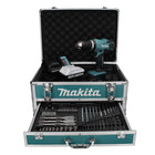 Taladro percutor inalámbrico Makita HP 457 DWX4 18 V 42 Nm Serie G + 1x batería 1,5 Ah + cargador + juego de brocas de 70 piezas + estuche