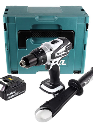 Makita DDF 458 G1J W Taladro atornillador inalámbrico 18 V 91 Nm blanco + 1x batería 6,0 Ah + Makpac - sin cargador