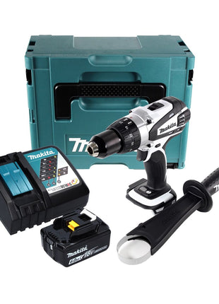 Makita DDF 458 RG1J W Taladro atornillador inalámbrico 18 V 91 Nm blanco + 1x batería 6,0 Ah + cargador + Makpac