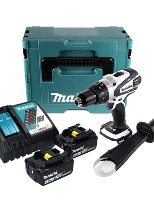 Makita DDF 458 RGJ W Taladro atornillador inalámbrico 18 V 91 Nm blanco + 2x baterías 6,0 Ah + cargador + Makpac