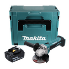 Amoladora angular a batería Makita DGA 452 T1J 18 V 115 mm + 1x batería 5,0 Ah + Makpac - sin cargador