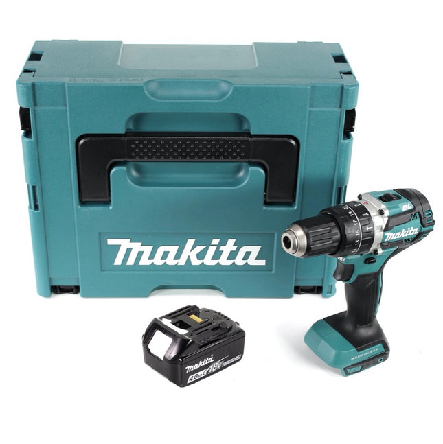 Taladro de percusión sin cable Makita DHP 484 M1J 18 V 54 Nm sin escobillas + 1x batería recargable 4,0 Ah + Makpac - sin cargador