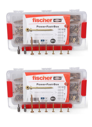 Fischer Power-Fast Box Set 2x 245 piezas 3,5 - 5 mm (2x 667005) cabeza avellanada con doble rosca Torx galvanizado, pasivado amarillo