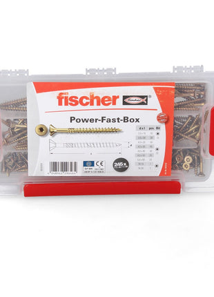 Fischer Power-Fast Box Set 4x 245 piezas 3,5 - 5 mm (4x 667005) cabeza avellanada con doble rosca Torx galvanizado, pasivado amarillo