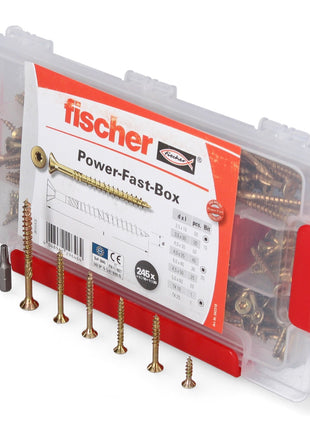 Fischer Power-Fast Box Set 4x 245 piezas 3,5 - 5 mm (4x 667005) cabeza avellanada con doble rosca Torx galvanizado, pasivado amarillo