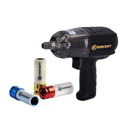 Rodcraft RC2268 llave de impacto 900 Nm 1/2" + juego de vasos RS413WP 3 piezas 17 - 21 mm